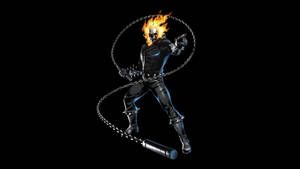 Ghost Rider 燃燒的骷髏頭和鎖鏈武器，黑色背景