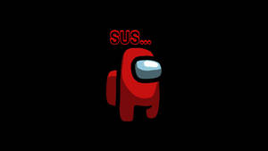 黑色背景上帶有「SUS...」文字嘅紅色Among Us角色。