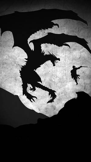 戰士跳躍，在戲劇性的單色場景中對抗巨龍。