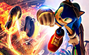 Sonic the Hedgehog 伴隨熾熱爆炸和未來車輛賽車。