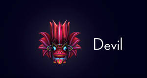 充滿活力的魔鬼面具，帶有發光的眼睛和彩色尖刺，背景為深色。
