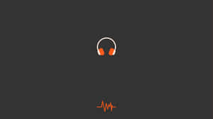 深灰色背景上帶有聲波的橙色耳機圖標。