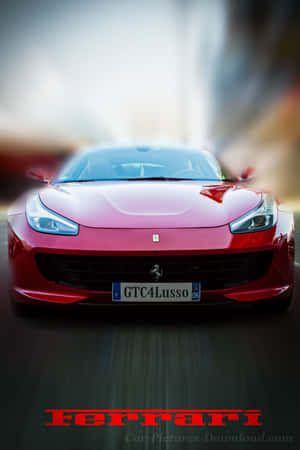 紅色法拉利 GTC4Lusso 在動態模糊背景下飛馳。