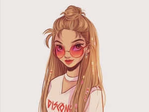 金髮和粉紅色太陽眼鏡的動漫女孩穿著白色T恤。 — 可愛動漫女仔 壁紙