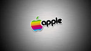 拉絲金屬背景上的復古彩虹Apple標誌貼紙 — 金屬動態圖 壁紙