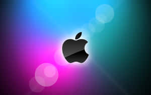 黑色Apple標誌，帶有色彩繽紛的發光背景和柔和的光圈。