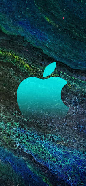 發光青色Apple標誌在抽象深藍綠色紋理背景上