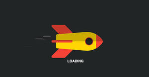 一枚黃色和紅色火箭飛翔，帶有運動線條和下方的 loading 文字。
