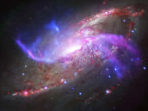深空中帶有紫色、藍色和紅色星雲的充滿活力的螺旋星系。 — Awesome GIF 壁紙