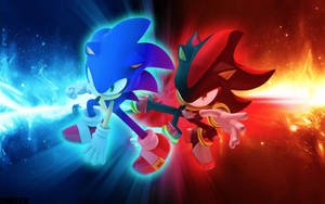 Sonic 與 Shadow 在宇宙背景下擺出閃耀的戰鬥姿勢。
