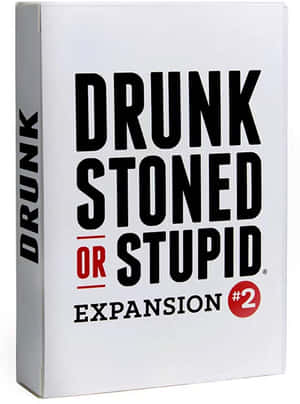 白色遊戲盒，以粗體黑色和紅色文字標示「Drunk Stoned or Stupid Expansion #2」。