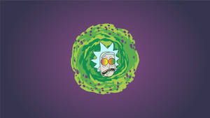 Rick Sanchez 在綠色傳送門中，表情震驚，背景為紫色。