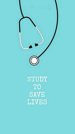 聽診器圖形，附有study to save lives文字，青色背景