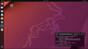 帶有終端視窗和發光鹿剪影桌面的Linux桌面。