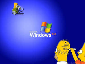 阿森一族角色在藍色畫面上戲謔地嘲弄Windows XP標誌。