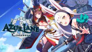 兩名動漫少女身穿海軍制服，背後有軍艦，在藍天下。