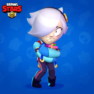 Brawl Stars角色拿著玩具槍，露出頑皮的笑容。