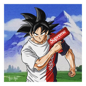 動漫角色在山野中手持Supreme盒子 — 悟空 壁紙
