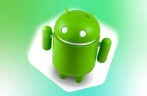 綠色Android吉祥物，白色眼睛和微笑，在白色平台上。 — 安卓 壁紙
