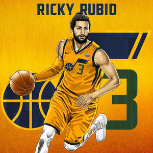 Ricky Rubio身穿黃色球衣（3號）運球。 — 猶他爵士 壁紙