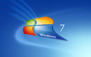 Windows 7 標誌，帶有彩色面板和光跡，背景為藍色漸變。
