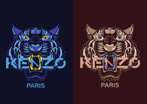 Kenzo Paris 虎頭標誌藍色和棕色分割設計