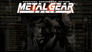 Metal Gear Solid 遊戲標誌，帶有戴面具士兵的剪影，背景為數位螢幕。