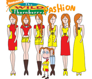 六個卡通女孩穿著紅色和黃色服裝，在 The Wild Thornberrys Fashion 標誌下。 — 卡通 壁紙