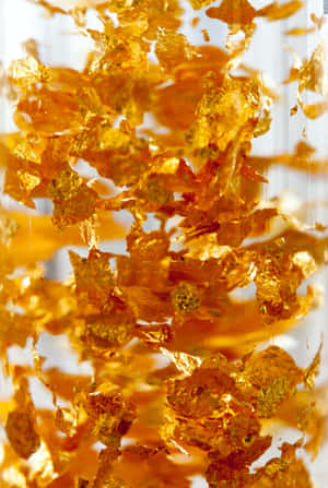 懸浮在清澈液體中的金色琥珀碎片。