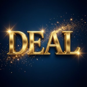 深藍色背景上帶有閃爍效果的金色DEAL文字。