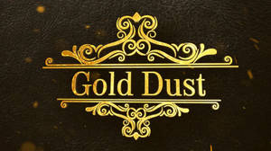 Gold Dust 標誌，在黑色皮革上帶有裝飾性漩渦和漂浮的金色粒子。