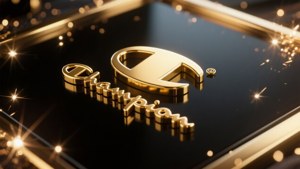 黑色表面上帶有閃爍燈光和閃粉的 Golden Champion 標誌