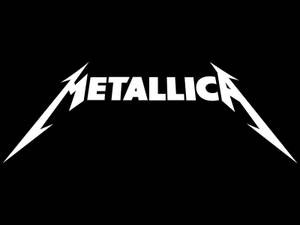 Metallica 樂隊標誌，白色，黑色背景，閃電設計。