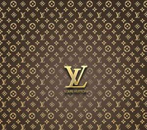 棕色背景上帶有金色標誌的 Louis Vuitton 字母圖案。