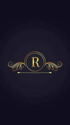 金色字母R花押字，帶有裝飾性漩渦，深色背景 — 金色美學 GIF 壁紙