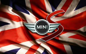 MINI S汽車標誌在飄揚的英國國旗背景上。 — 復古gif 壁紙