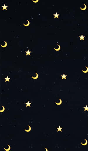 夜空，金色星星和彎月散落在黑暗的背景上。