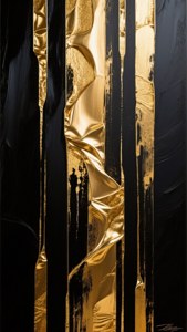 具有反射紋理的垂直金箔和黑色油漆條紋的抽象壁紙