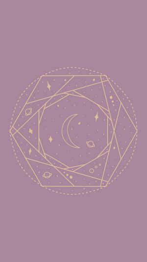 紫紅色背景上金色月亮和行星的幾何宇宙設計 — 星星 壁紙