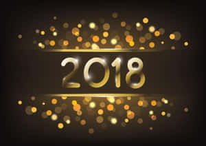金色2018文字搭配閃爍燈光，適合新年慶祝。 — 湖景 壁紙