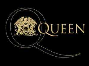 金色Queen樂隊標誌在黑色背景上，帶有紋章盾徽。 — 女王 GIF 壁紙