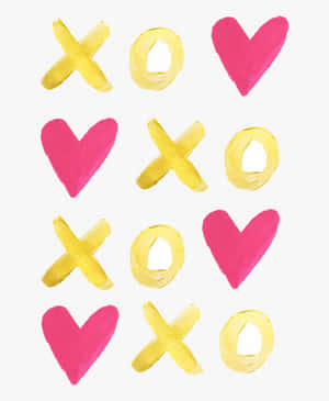水彩心形和X O的井字圖案