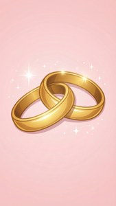 兩枚金色結婚戒指在粉紅色背景上交織閃爍。