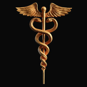 金色嘅醫療 caduceus 符號，有蛇同翼，喺黑色背景上。 — 金色美學 GIF 壁紙