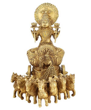 金色印度教神祇雕像，帶有太陽光環和七馬戰車。 — 神 壁紙