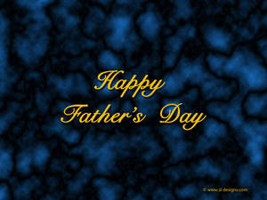 在藍色紋理背景上以金色草書寫成的「Happy Father's Day」。