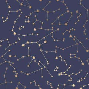 深海軍藍背景上的金色星座天體圖案。 — 夜空 壁紙
