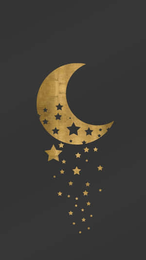 深灰色背景上的金色新月與流星。