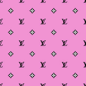 粉紅色背景，帶有重複的黑色Louis Vuitton標誌和字母組合圖案。 — 淺粉紅色美學動圖 壁紙