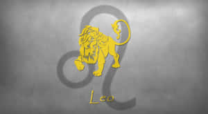 紋理灰色牆壁上帶有陰影和「Leo」文字的黃色獅子座標誌。
